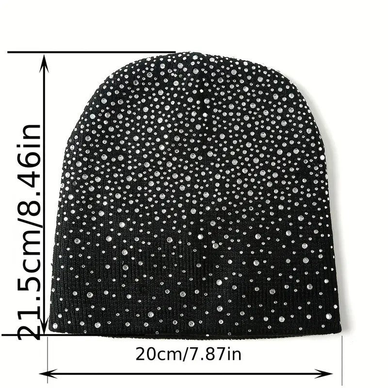 Women's Rhinestone Knit Beanie | Sparkly Winter Hat