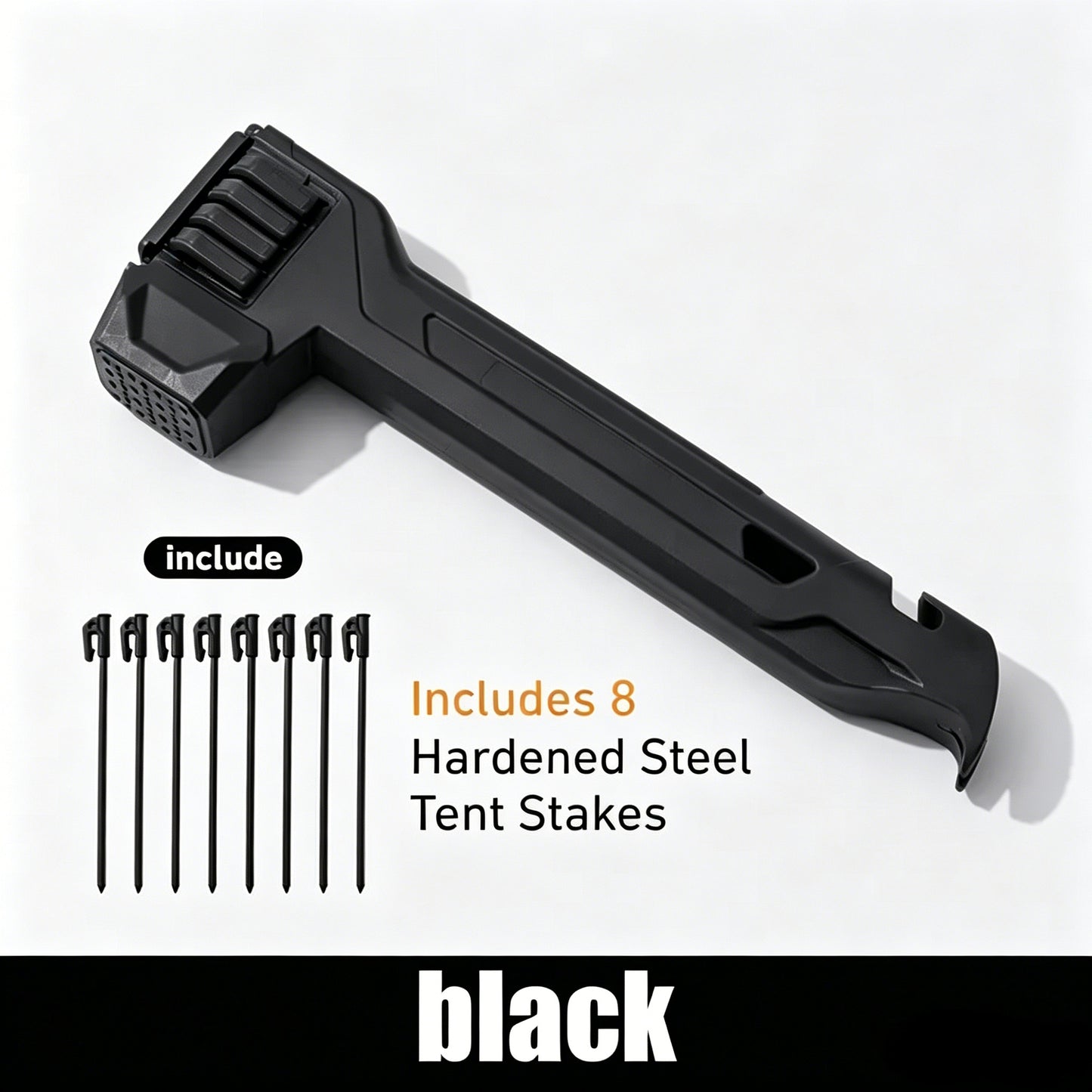 2-in-1 Camping Hammer with Stake Puller and Built-In Storage for 8 Tent Stakes