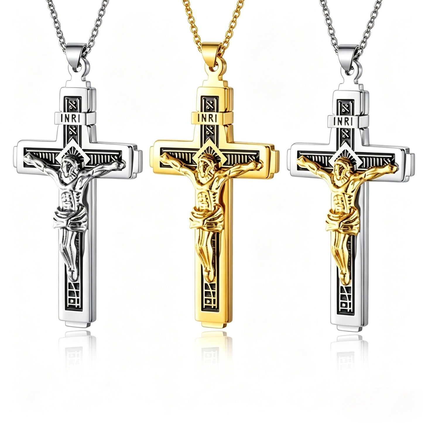 Men’s Minimalist Stainless Steel Cross Necklace – Engraved Faith Pendant