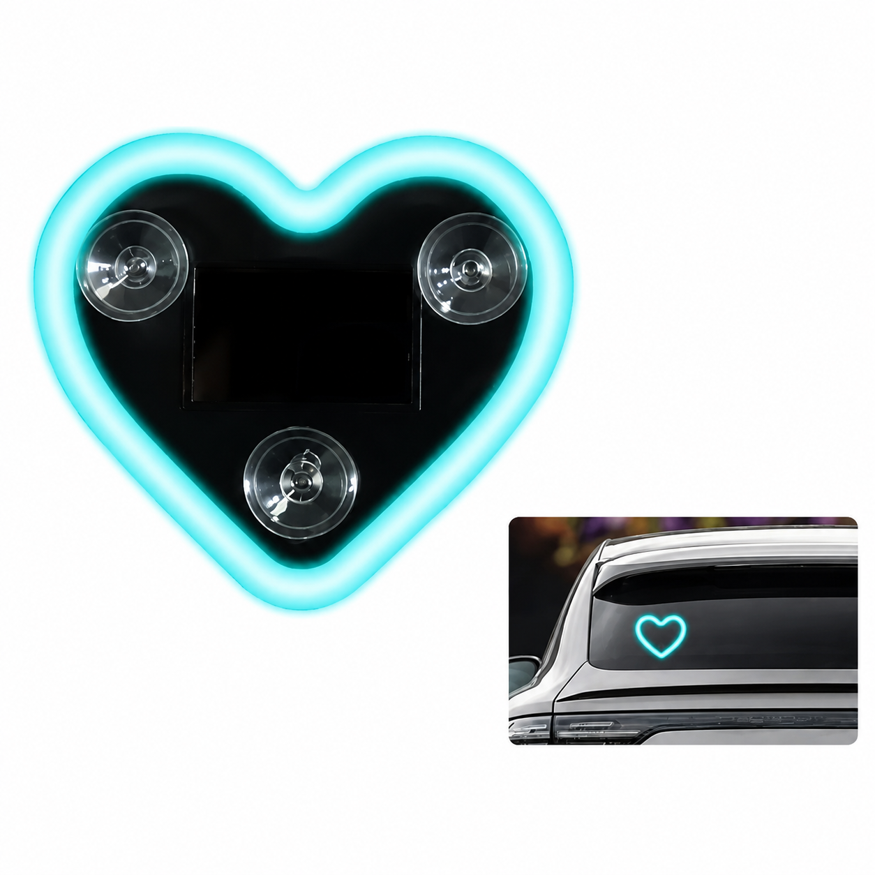 Solar Heart LED Car Window Light – Wireless Neon Ambient Décor