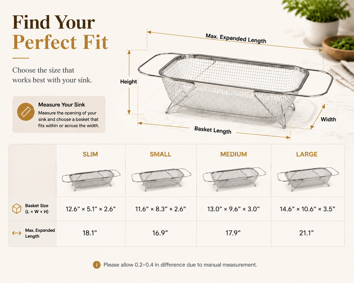 💛 Your Handy Kitchen Helper! 🥬 Expandable Over‑Sink Stainless Steel Colander Basket, Easy Fruit & Vegetable Washing for Family Daily Use 🍓