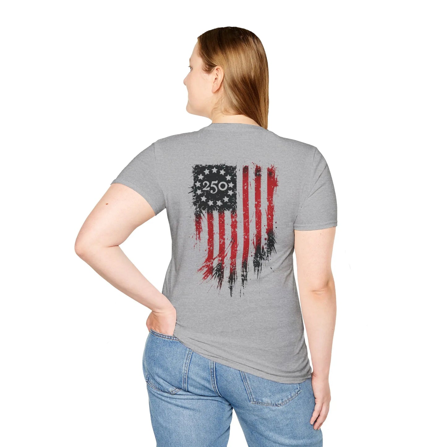 America 250th Patriotic T-Shirt | Vintage Distressed Flag & Revolutionary Soldier Graphic
