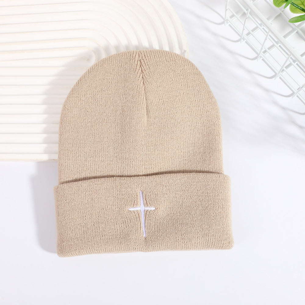 ✝️ Christian Cross Embroidered Beanie – Classic Cuffed Knit Hat