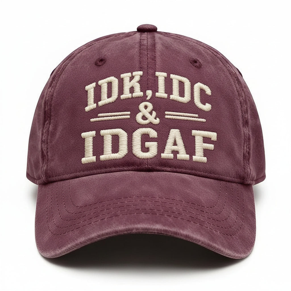 Vintage Washed Baseball Cap IDK IDC & IDGAF Embroidered Distressed Cotton Dad Hat Adjustable Casual Trucker Hat For Men Women