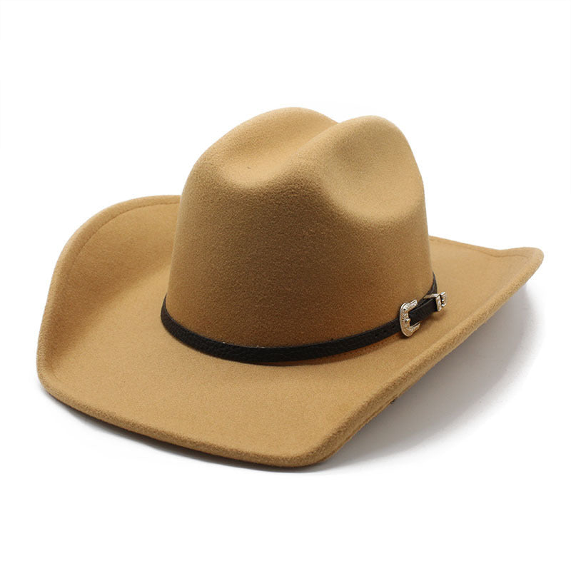 Wide Brim Felt Fedora Hat for Women — Vintage Western Style with Metal Buckle Band