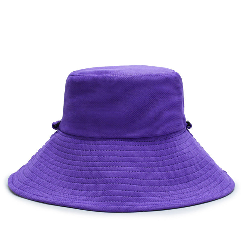 Wide Brim Sun Bucket Hat Adjustable Drawstring UV Protection Outdoor Beach Fishing Hat
