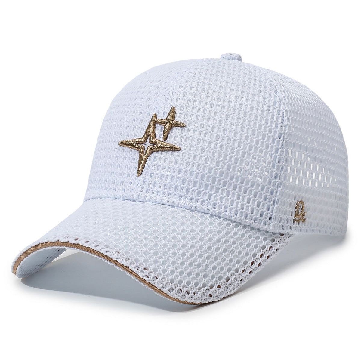Full-Mesh Baseball Cap with Gold Star Embroidery — Breathable Summer Hat, 6 Colors