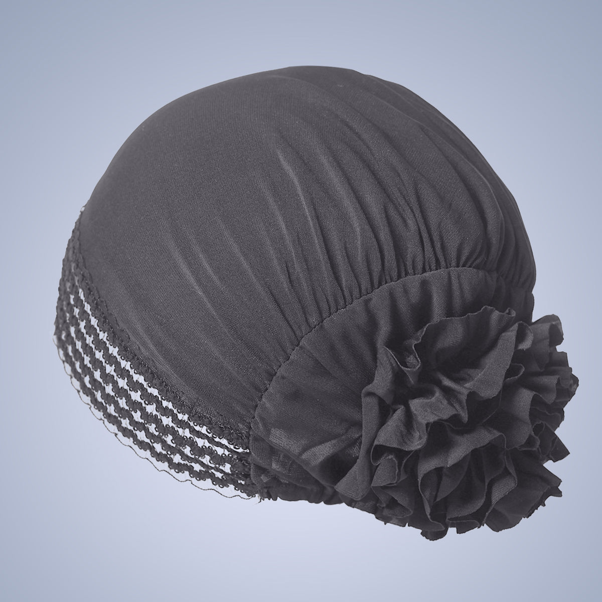 Women's Lace-Trim Flower Turban Hat – Elegant Pre-Styled Head Wrap