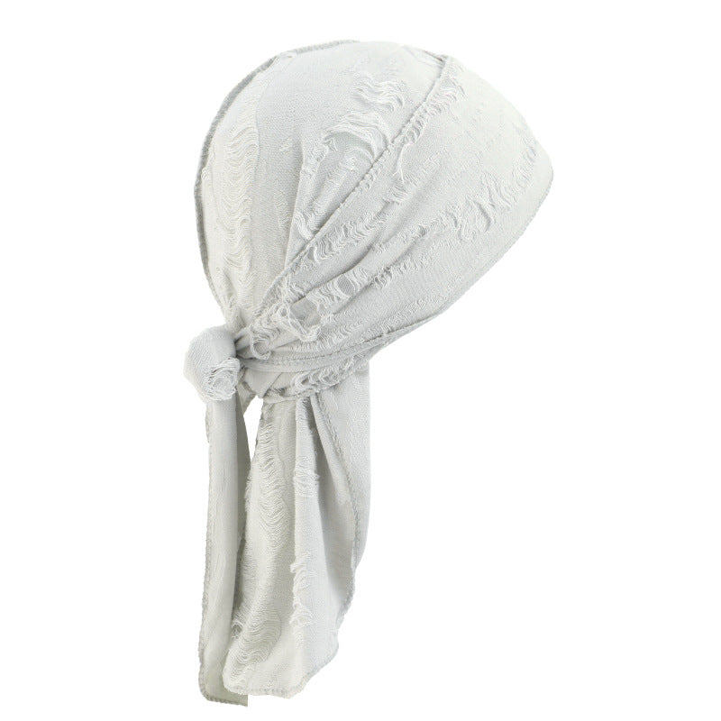 Retro Distressed Tie-Back Head Wrap – Vintage Ripped Long Tail Headscarf