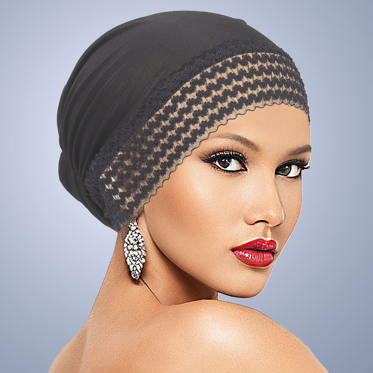 Women's Lace-Trim Turban Cap – Elegant Slip-On Headwrap Hat