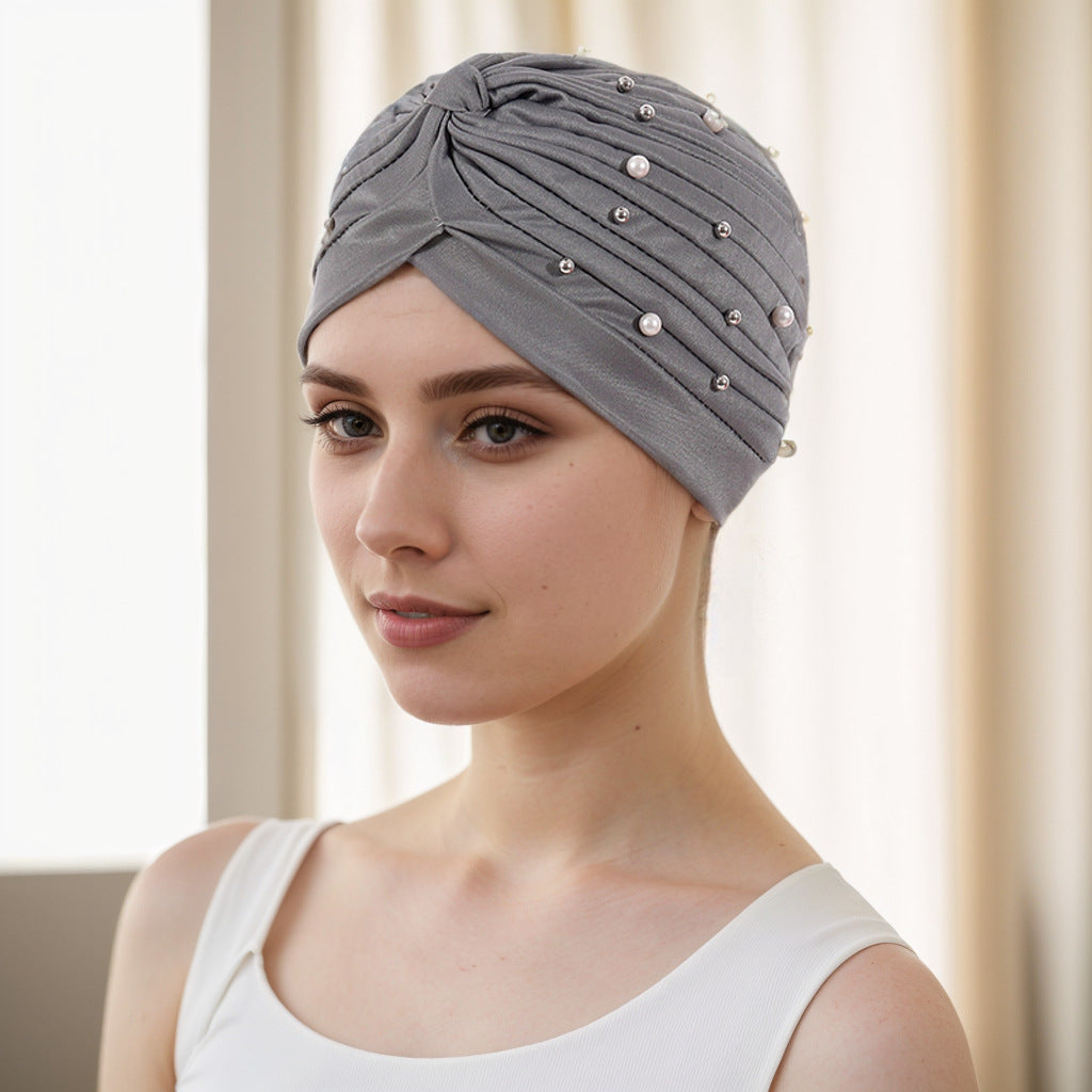 Pearl Pleated Pre-Tied Turban Hat — 8 Colors
