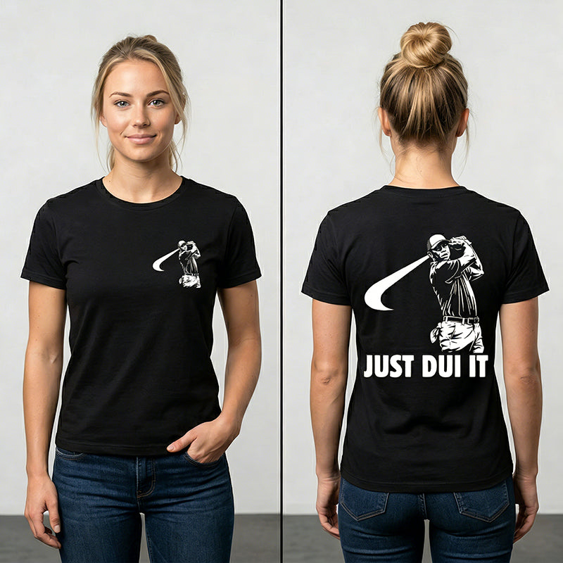 Funny Golf Novelty Graphic "Just Dui It" Mugshot Style T-Shirt