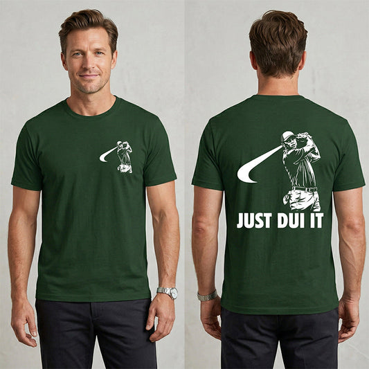 Funny Golf Novelty Graphic "Just Dui It" Mugshot Style T-Shirt