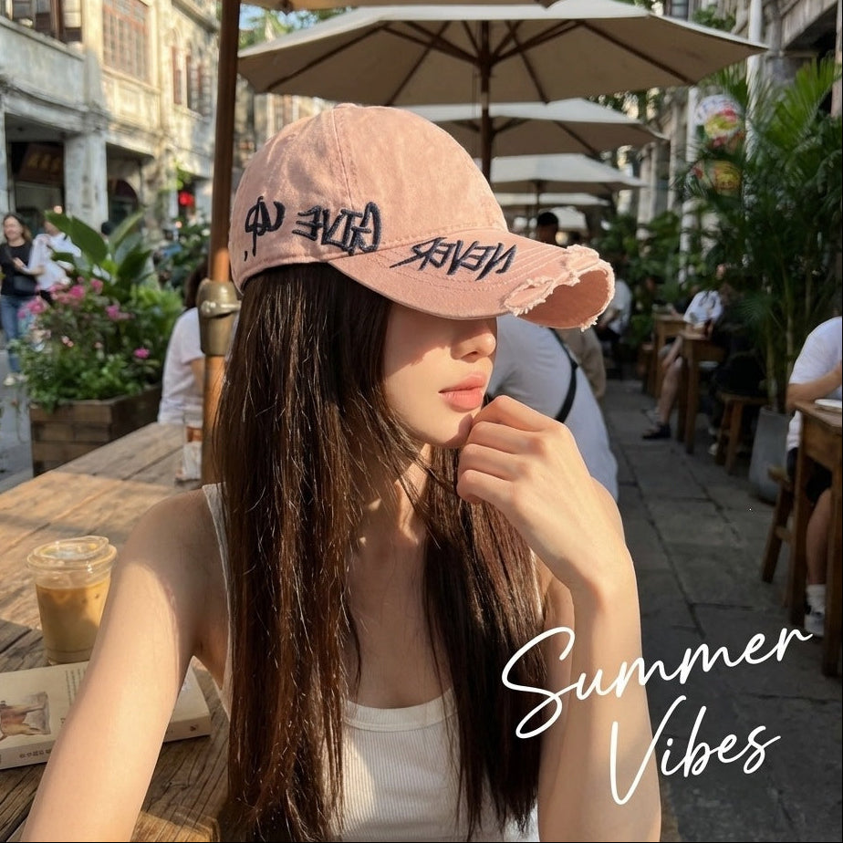 Never Give Up Distressed Vintage Cap – Embroidered Streetwear Baseball Hat