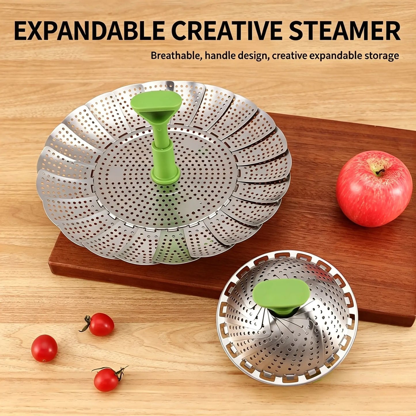 Foldable Stainless Steel Steamer Basket, Adjustable Vegetable Steamer with Handle for Pot Cooking