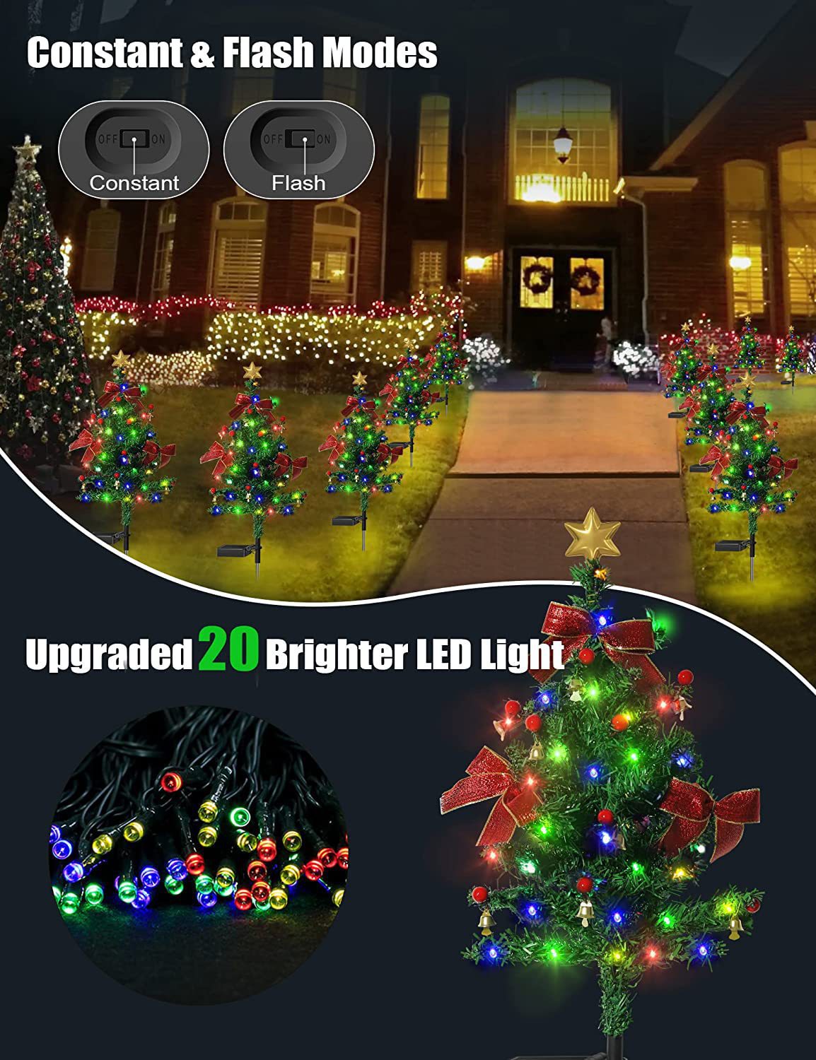 🎄 Solar LED Christmas Tree Stake Lights | Festive Outdoor Yard Decor