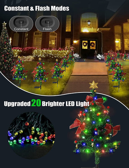 🎄 Solar LED Christmas Tree Stake Lights | Festive Outdoor Yard Decor