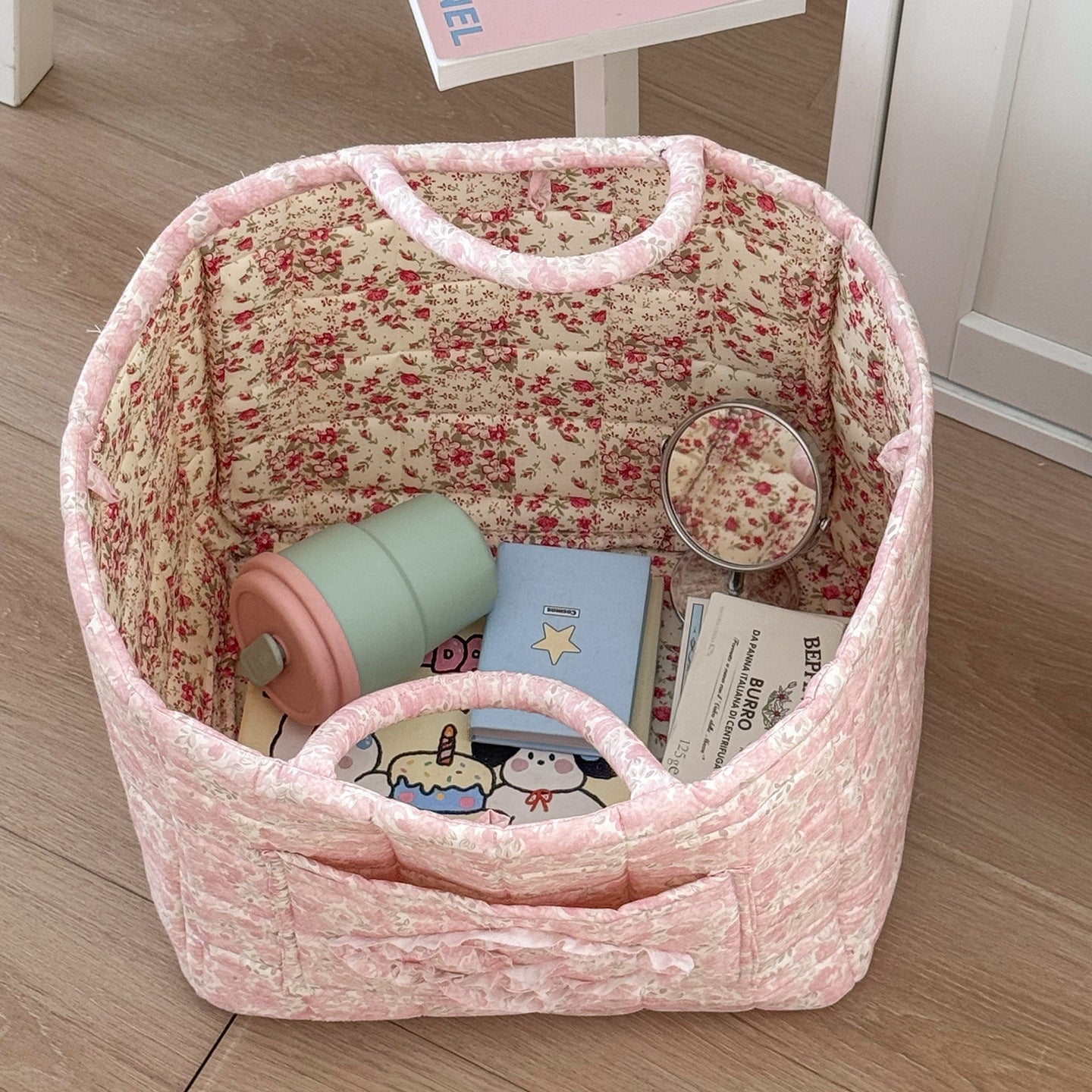 Floral Quilted Storage Basket – Machine Washable, Large Capacity Storage for Home & Car