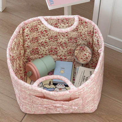 Floral Quilted Storage Basket – Machine Washable, Large Capacity Storage for Home & Car