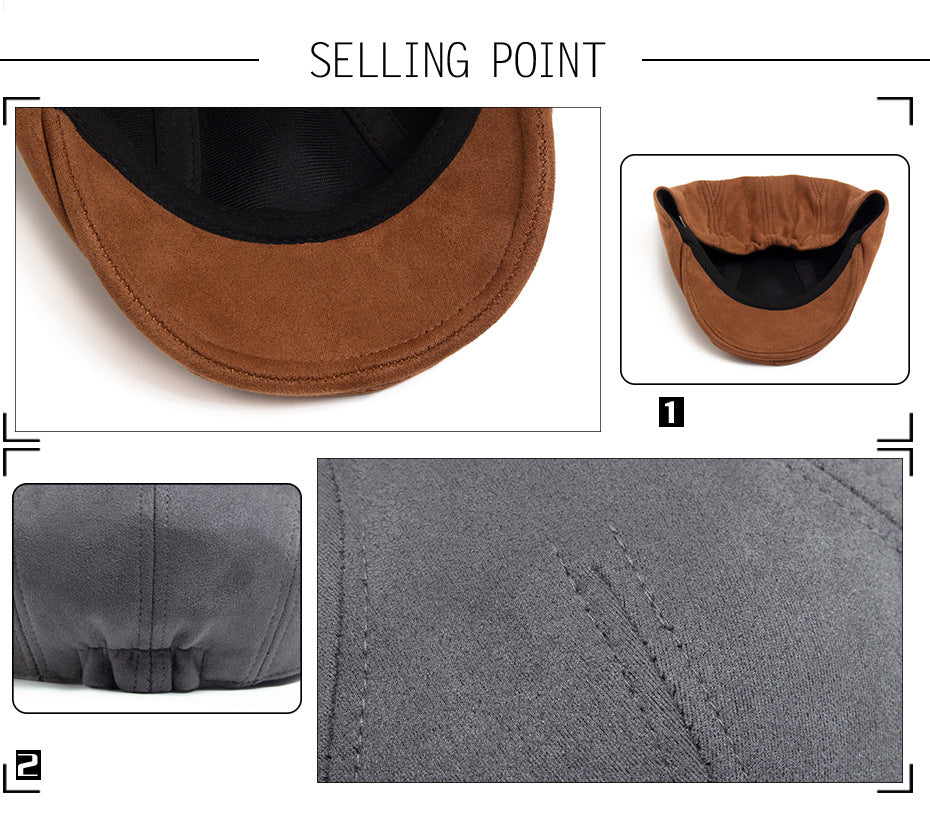 Men's Vintage Suede-Look Flat Cap – Classic Ivy Hat for Fall & Winter