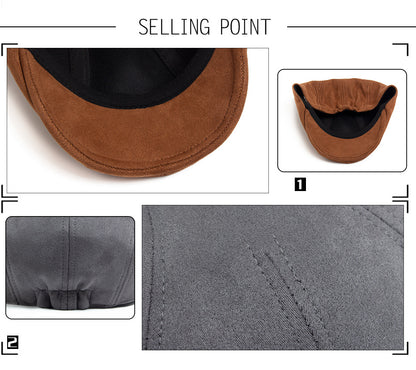 Men's Vintage Suede-Look Flat Cap – Classic Ivy Hat for Fall & Winter