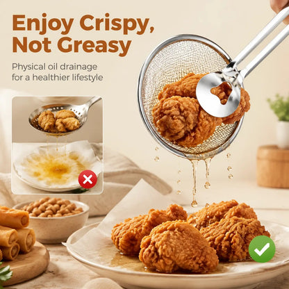 Stainless Steel 2-in-1 Fry Strainer Tongs Mesh Skimmer Kitchen Cooking Tong