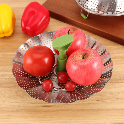 Foldable Stainless Steel Steamer Basket, Adjustable Vegetable Steamer with Handle for Pot Cooking