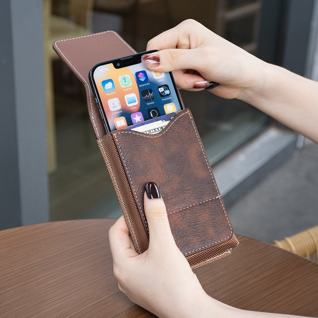 Vertical Phone Belt Pouch – Magnetic Holster with Card Holder