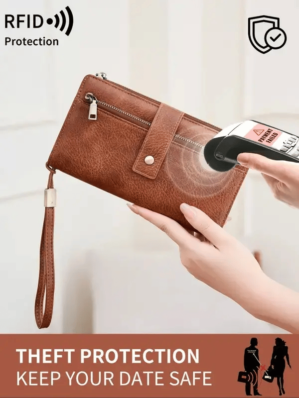 👛Women's long wallet, stylish clutch, elegant solid color RFID blocking leather wallet!!!