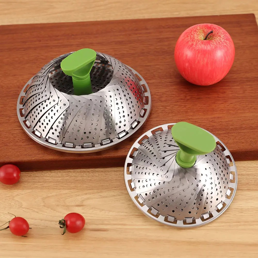 Foldable Stainless Steel Steamer Basket, Adjustable Vegetable Steamer with Handle for Pot Cooking