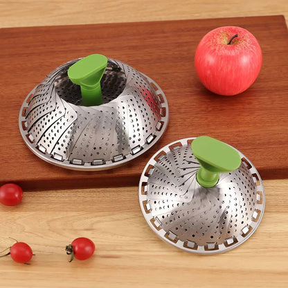 Foldable Stainless Steel Steamer Basket, Adjustable Vegetable Steamer with Handle for Pot Cooking