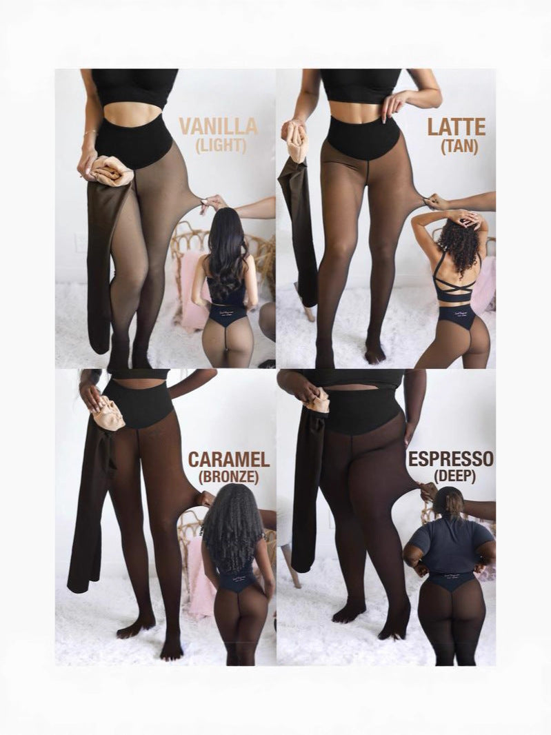 Women's Fleece-Lined Sheer-Look Tights – High-Waist 200G Winter Pantyhose