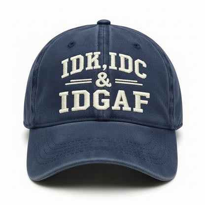 Vintage Washed Baseball Cap IDK IDC & IDGAF Embroidered Distressed Cotton Dad Hat Adjustable Casual Trucker Hat For Men Women