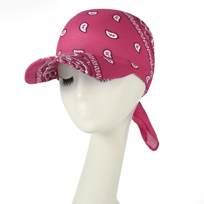 Paisley Bandana Cap with Visor, Adjustable Tie‑Back Summer Sun Headscarf