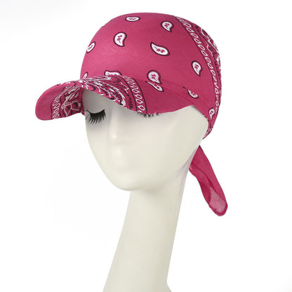 Paisley Bandana Cap with Visor, Adjustable Tie‑Back Summer Sun Headscarf