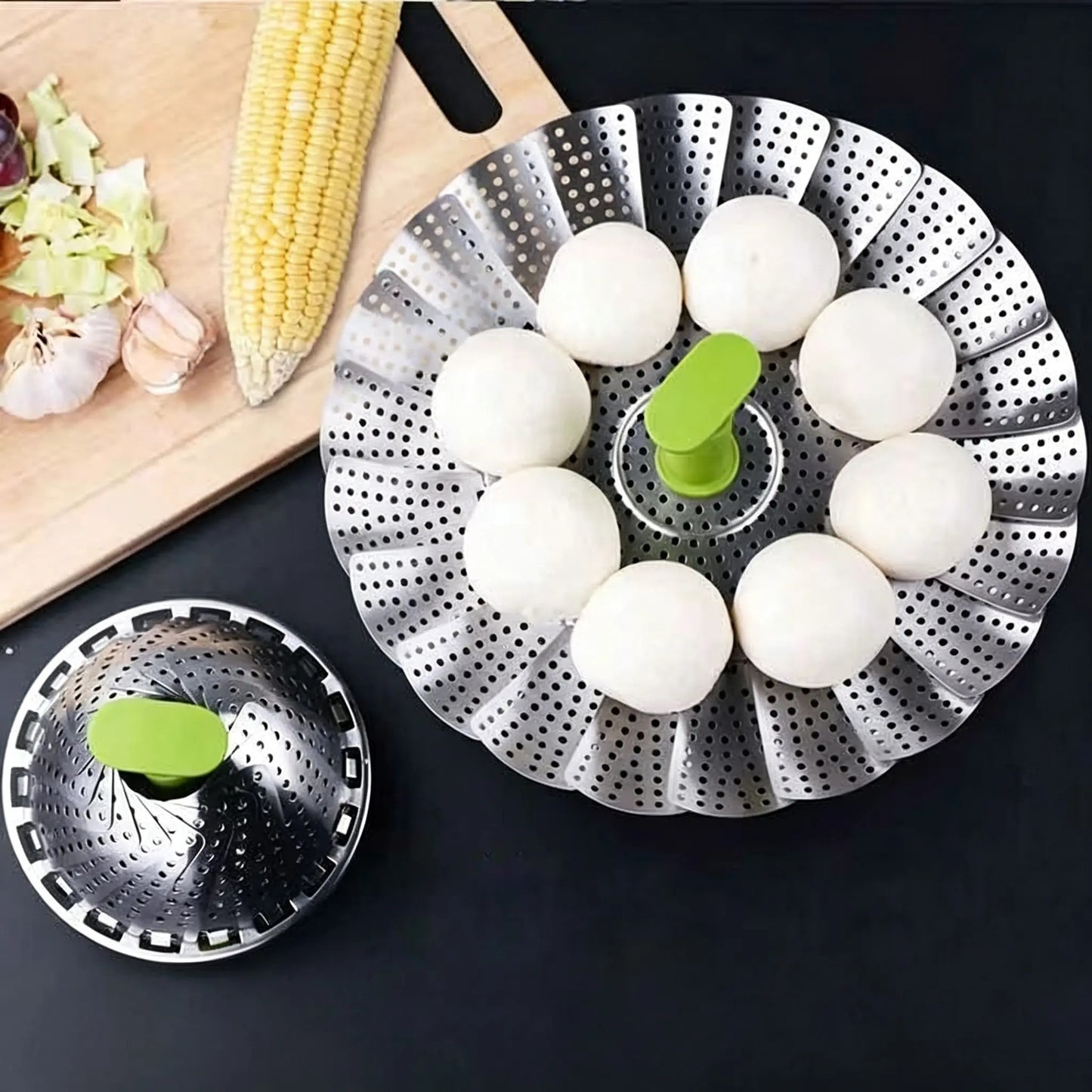 Foldable Stainless Steel Steamer Basket, Adjustable Vegetable Steamer with Handle for Pot Cooking
