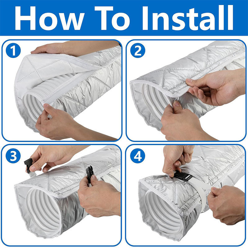 Heat Insulated Portable Air Conditioner Exhaust Pipe Cover, Waterproof Dustproof AC Hose Protector with 2 Elastic Fixing Straps