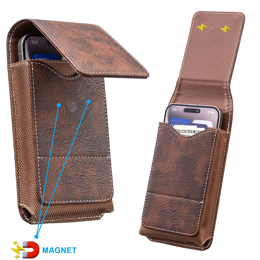 Vertical Phone Belt Pouch – Magnetic Holster with Card Holder