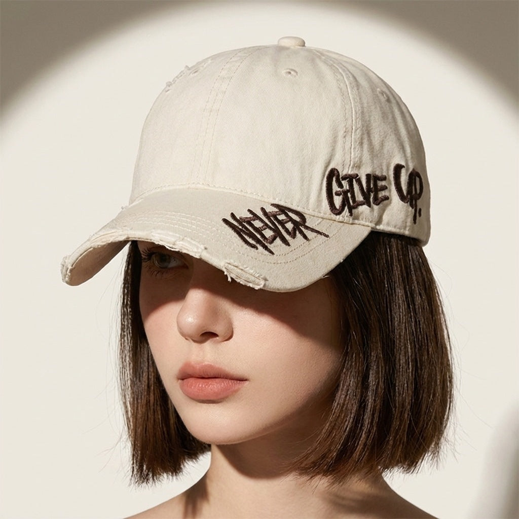 Never Give Up Distressed Vintage Cap – Embroidered Streetwear Baseball Hat