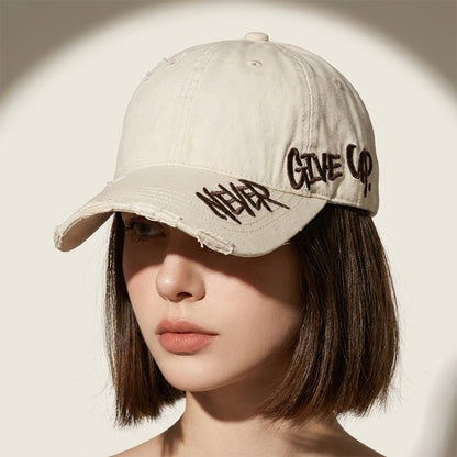 Never Give Up Distressed Vintage Cap – Embroidered Streetwear Baseball Hat