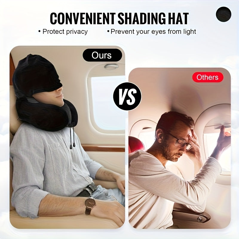 Hooded Memory Foam Travel Neck Pillow with Stowable Privacy Hood