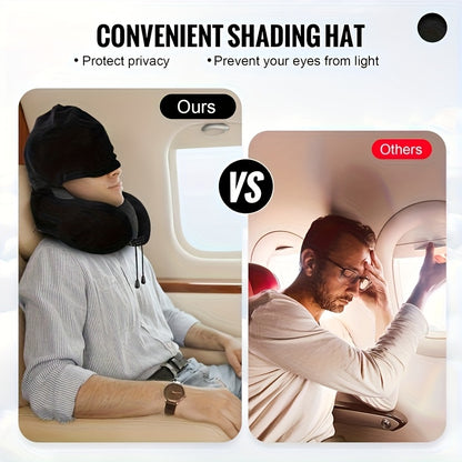 Hooded Memory Foam Travel Neck Pillow with Stowable Privacy Hood