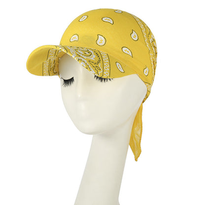 Paisley Bandana Cap with Visor, Adjustable Tie‑Back Summer Sun Headscarf