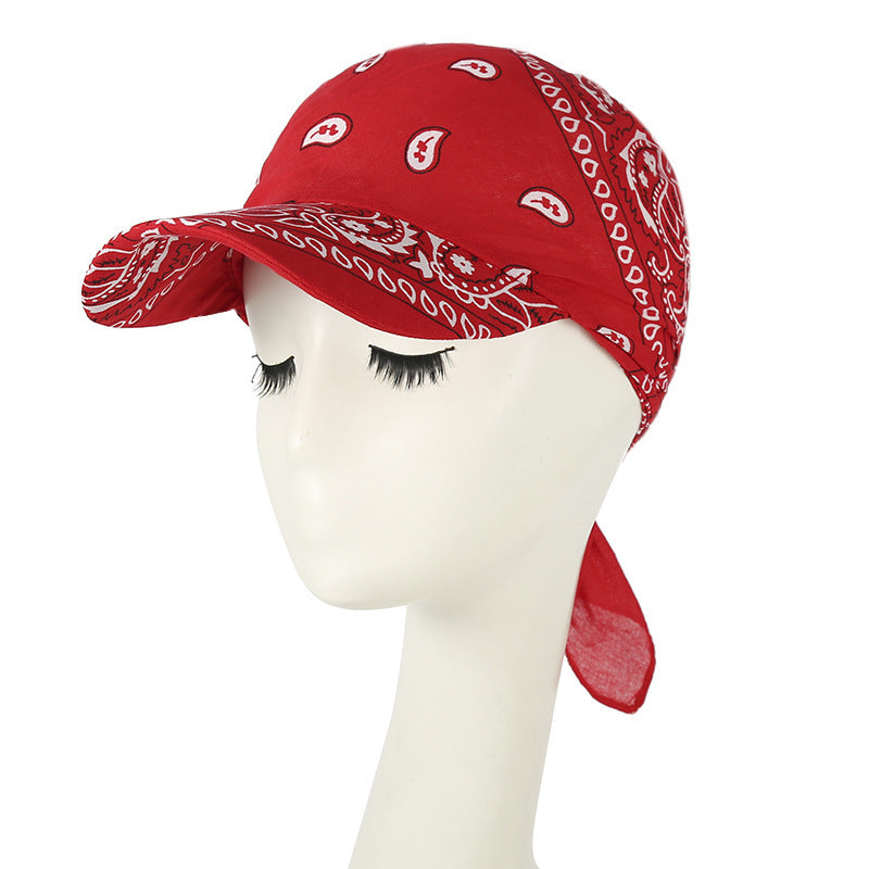 Paisley Bandana Cap with Visor, Adjustable Tie‑Back Summer Sun Headscarf