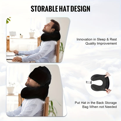 Hooded Memory Foam Travel Neck Pillow with Stowable Privacy Hood