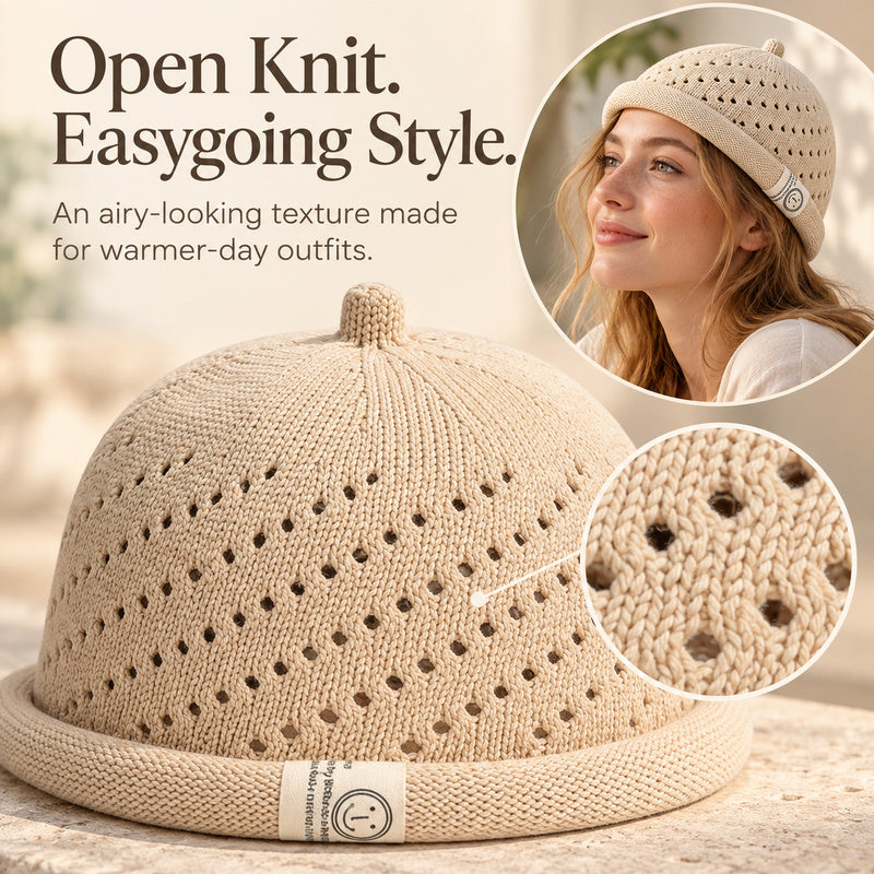 Women's Open-Knit Docker Cap – Rolled Cuff Brimless Knit Hat