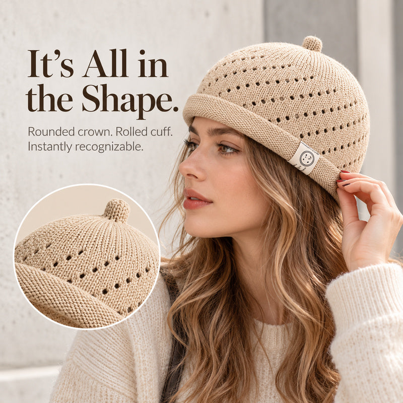 Women's Open-Knit Docker Cap – Rolled Cuff Brimless Knit Hat
