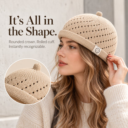 Women's Open-Knit Docker Cap – Rolled Cuff Brimless Knit Hat
