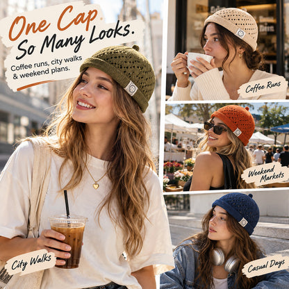 Women's Open-Knit Docker Cap – Rolled Cuff Brimless Knit Hat