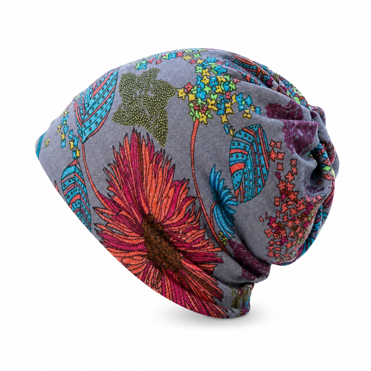 Boho Floral Slouchy Beanie for Women Lightweight Soft Stretchy Hat